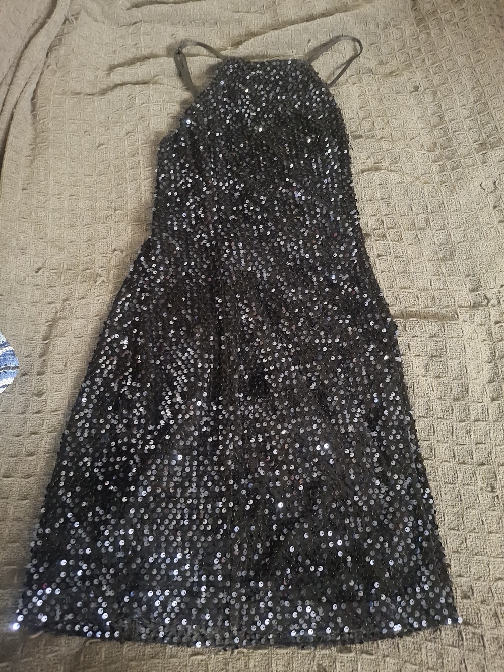 Express Black Sequin Mini Halter Dress